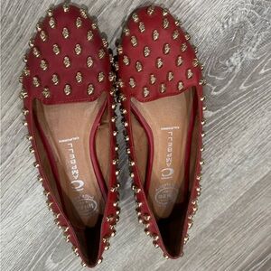 Jeffrey Campbell Red Slip-On Flats with Gold Studs